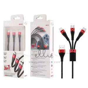 ELLIETECH CW110 CABLE 3 EN 1 TIPO C+ MICRO USB + LIGHTNING 1.2M