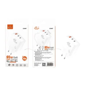 ELLITECH CD407 CARGADOR USB ENCHUFE PD 65W USB-A+2TYPE C