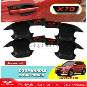 Proton X70 Door Handle Bowl Protector (4pcs Set) Black Red Fiber  Model 2020-2022