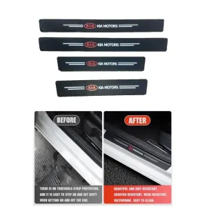 KIA Logo Side Door Edge Guard Door Sill Scuff Plate Protection Strips Carbon Fiber