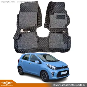 Kia Picanto 9D Floor Mat Black With Black Grass 3 PCS Model 2016-2021