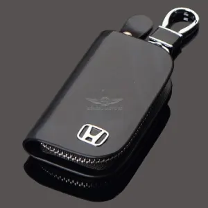 Honda Glossy Leather Key Cover Pouch Black with Keychain Ring