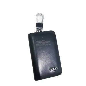 KIA Glossy Leather Key Cover Pouch Black with Keychain Ring