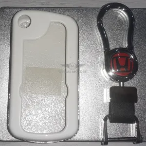 Honda Civic Plastic Key Cover With Key Chain - WHITE | Silver Box | Model 2012-2016