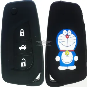 Toyota Corolla PVC Silicone Protection Key Cover Jack Knife 3 Button  With Doremon - Model 2014-2017