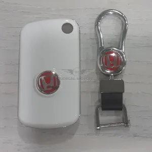 Honda Civic Plastic Key Cover With Key Chain - White | Silver Box | Model 2017-2021