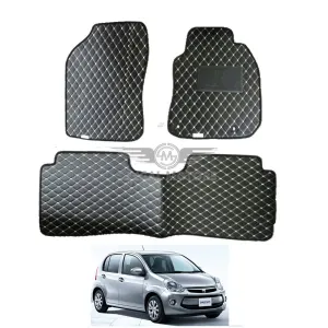 Toyota Passo 7D Eco Floor Mat Black Stitched Multi Color Thread 3 Pcs - Model 2010-2016