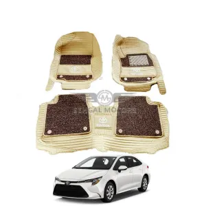 Toyota Corolla 10D Floor Mats Beige With Beige Grass With Logo 3 Pcs - Model 2016-22