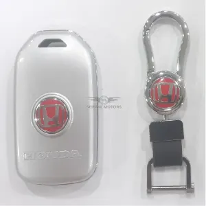 Honda Civic Plastic Key Cover With Key Chain - Silver | Silver Box | Model 2017-2021