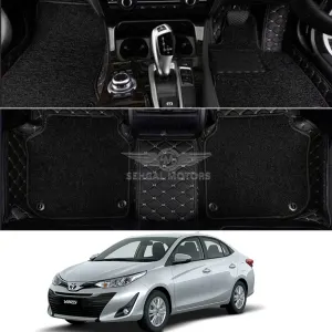 Toyota Yaris 9D Floor Mats Black With Black Grass Model 2019-2021