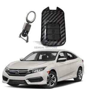 Honda Civic Carbon Fiber Tpu Plastic Protection Key Cover With Keychain - Model 2016 - 2021