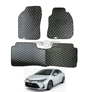 Toyota Corolla 7D Eco Floor Mat Black Stitched Multi Color Thread 3 Pcs - Model 2017-2021
