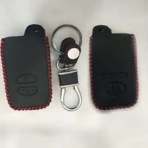 Toyota Fortuner Key Cover Leather Black With Red Stich