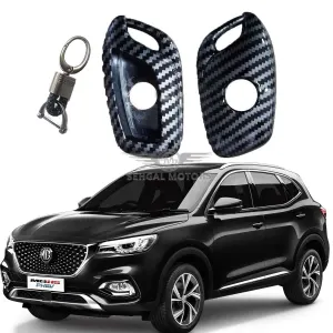 MG HS Carbon Fiber TPU Plastic Protection Key Cover With Keychain - Model 2020 - 2021