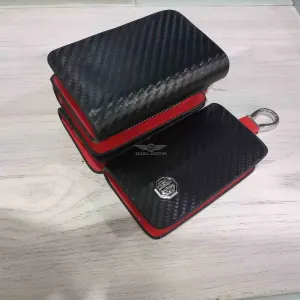MG Zipper Carbon Fiber Leather Key Cover Pouch Black with Keychain Ring