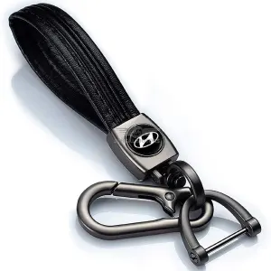 Hyundai Leather Strip keyChain With Logo Black