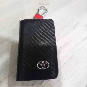 Toyota Zipper Carbon Fiber Leather Key Cover Pouch Black with Keychain Ring