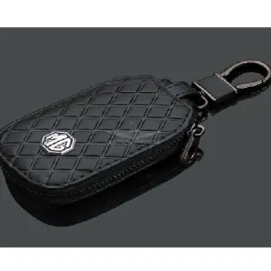 Mercedes Zipper Carbon Fiber Leather Key Cover Pouch Black with Keychain Ring