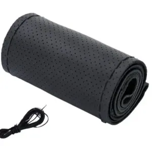 Universal Leather Steering Cover Black Design 4