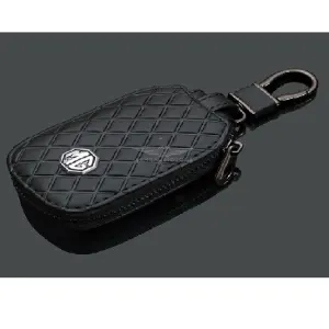Hyundai Zipper Carbon Fiber Leather Key Cover Pouch Black with Keychain Ring